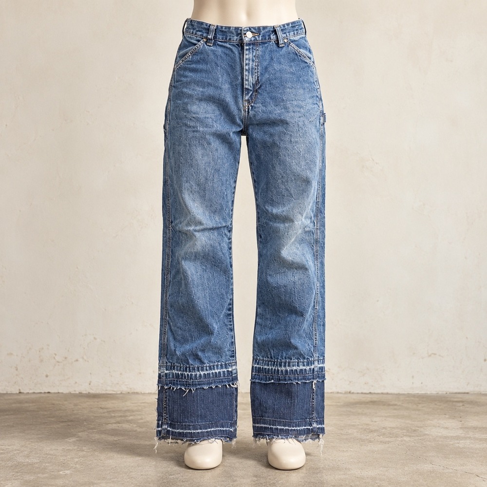 Bongo Jeans Co Carpenter Pants Medium Wash Double Raw Hem Straight Leg 26 Waist